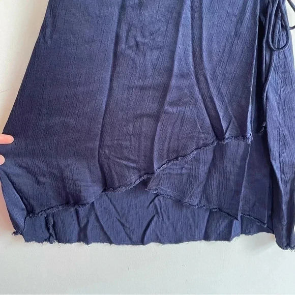 Bec & Bridge Dahlia Wrap Mini Dress Navy Blue Raw Edge Satin Classic Formal - Picture 6 of 7